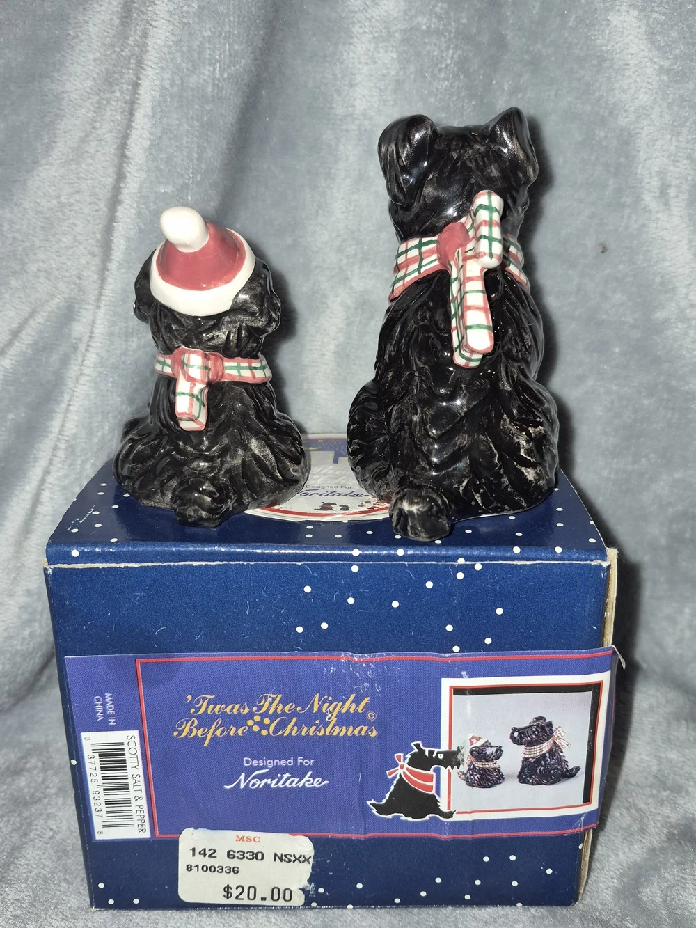 Noritake Black Scottie Dog Salt and Pepper Shakers with Plaid Scarves